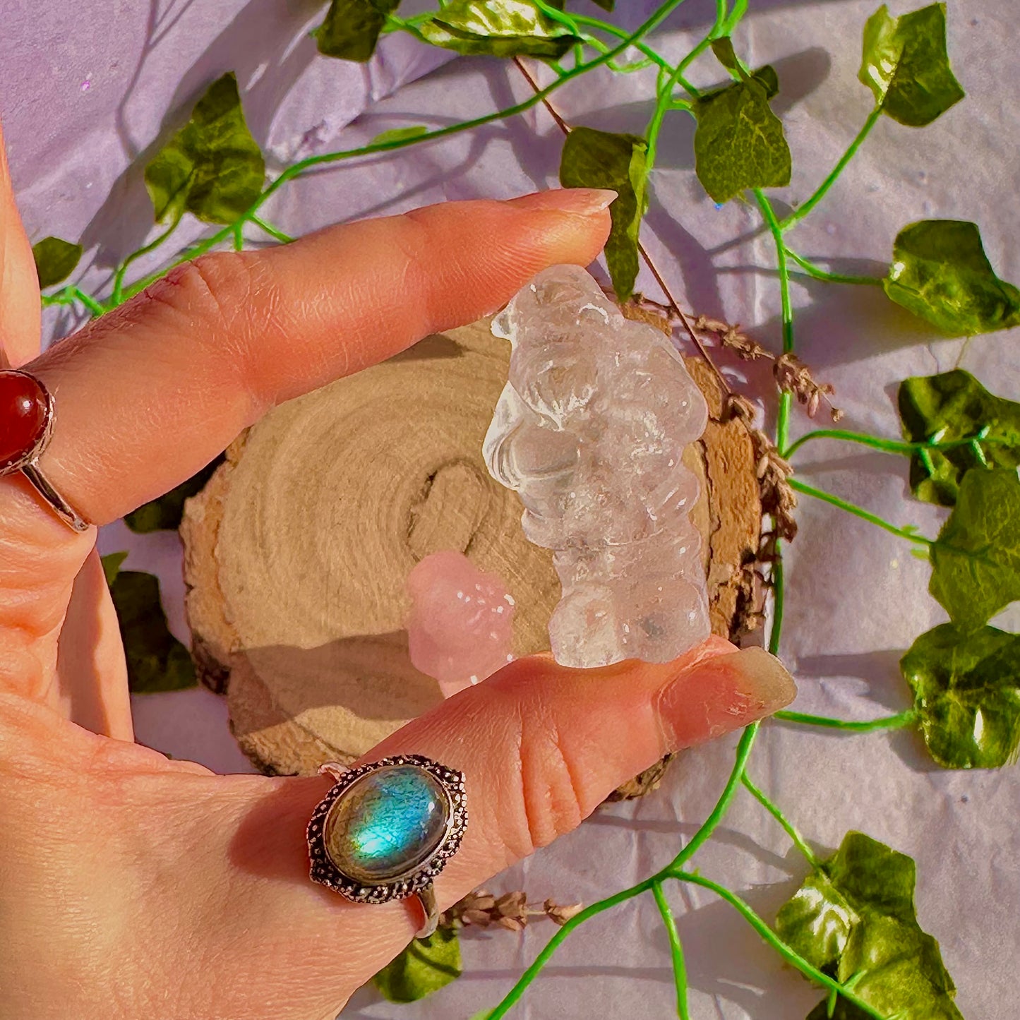 sculptures du père Noël, quartz rose et quartz clair ~ choisissez le vôtre