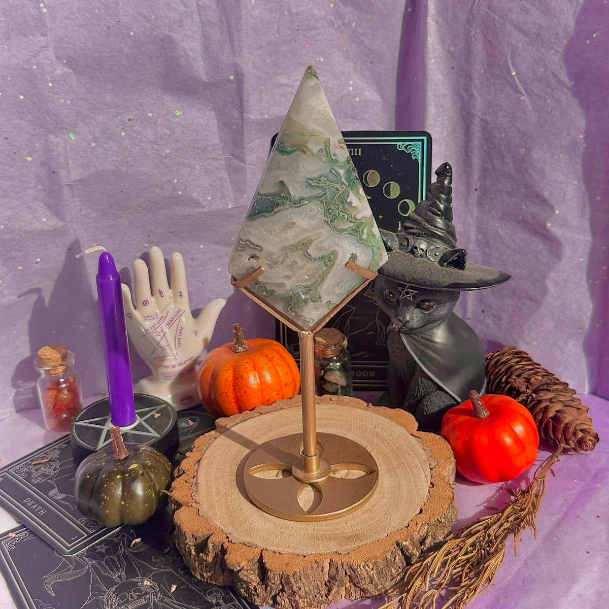 moss agate diamond with stand