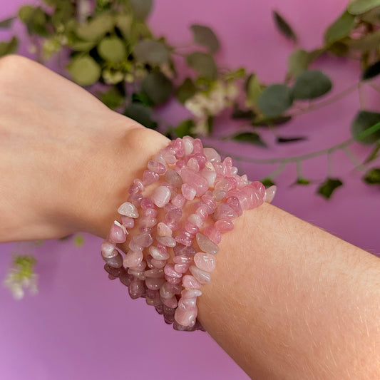 lavender rose quartz chip bracelet