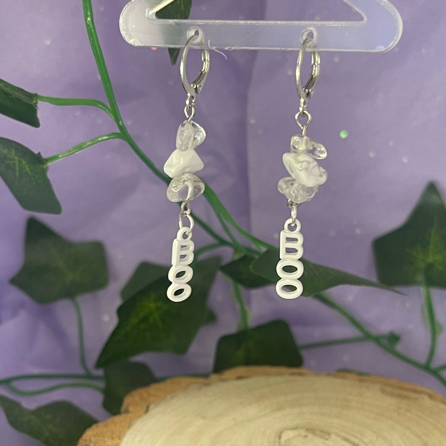 boo earrings (clear quartz & howlite)
