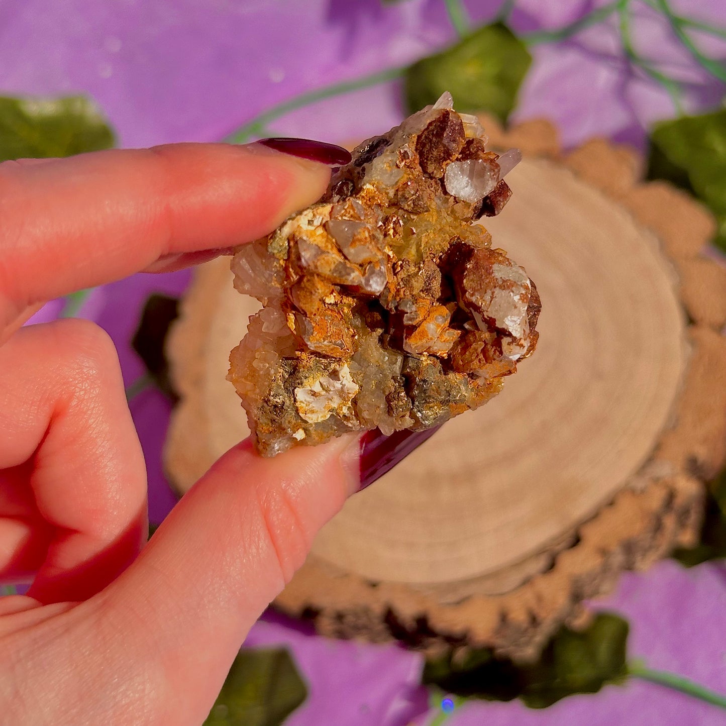 clear quartz with pyrite & golden healer inclusions cluster specimen