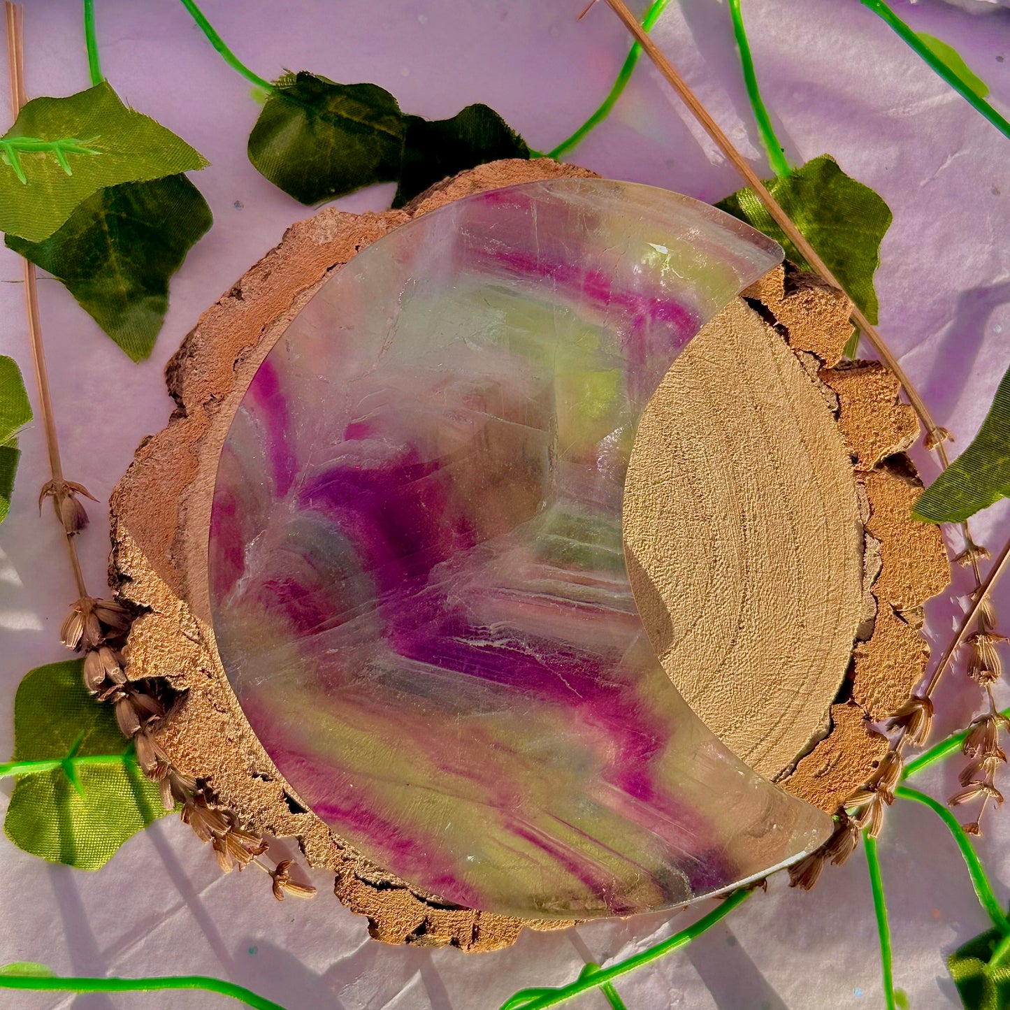 rainbow fluorite moon carving