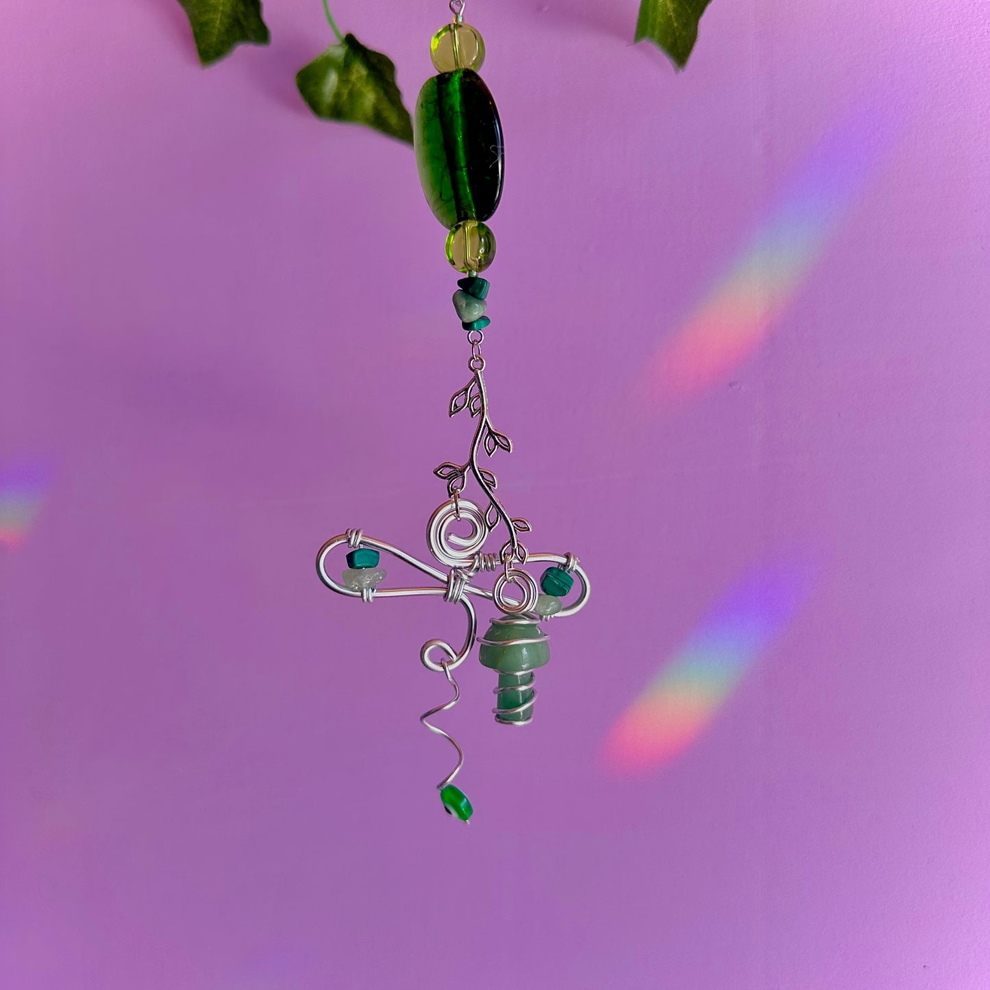 dragon fly mushroom car charm ~ aventurine and malachite