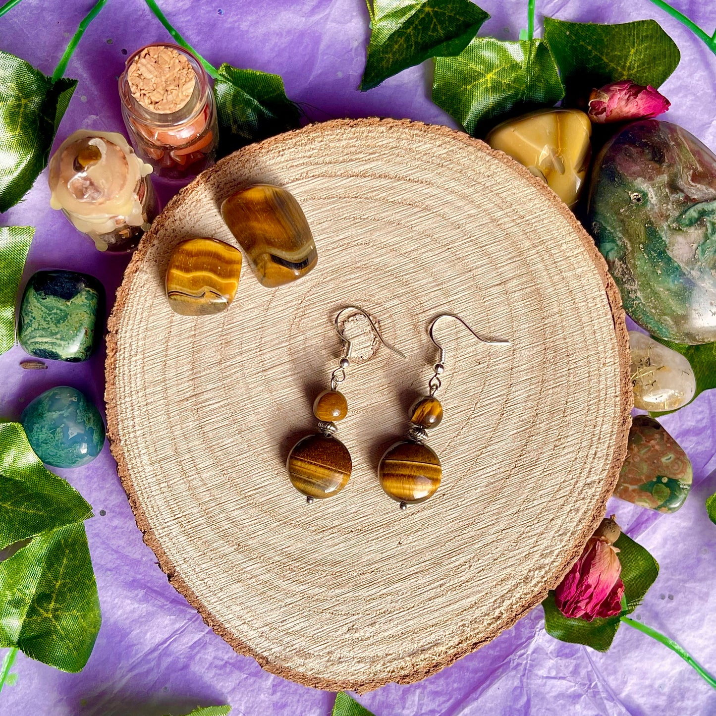 golden tigers eye earrings on 925 hooks