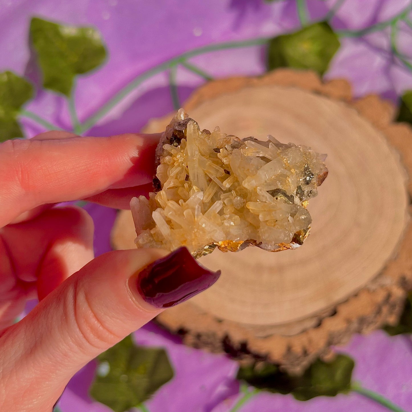 clear quartz with pyrite & golden healer inclusions cluster specimen