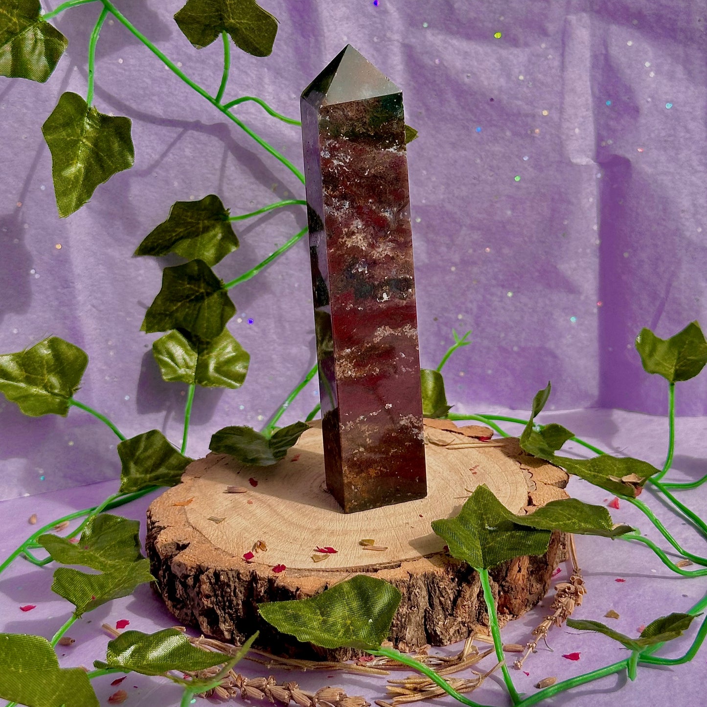 red moss agate tower