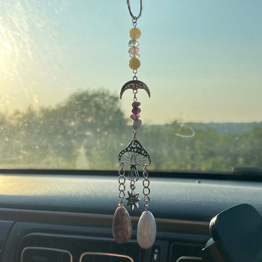 calm / anxiety relief car charm - howlite, lepidolite, amethyst, calcite, clear quartz