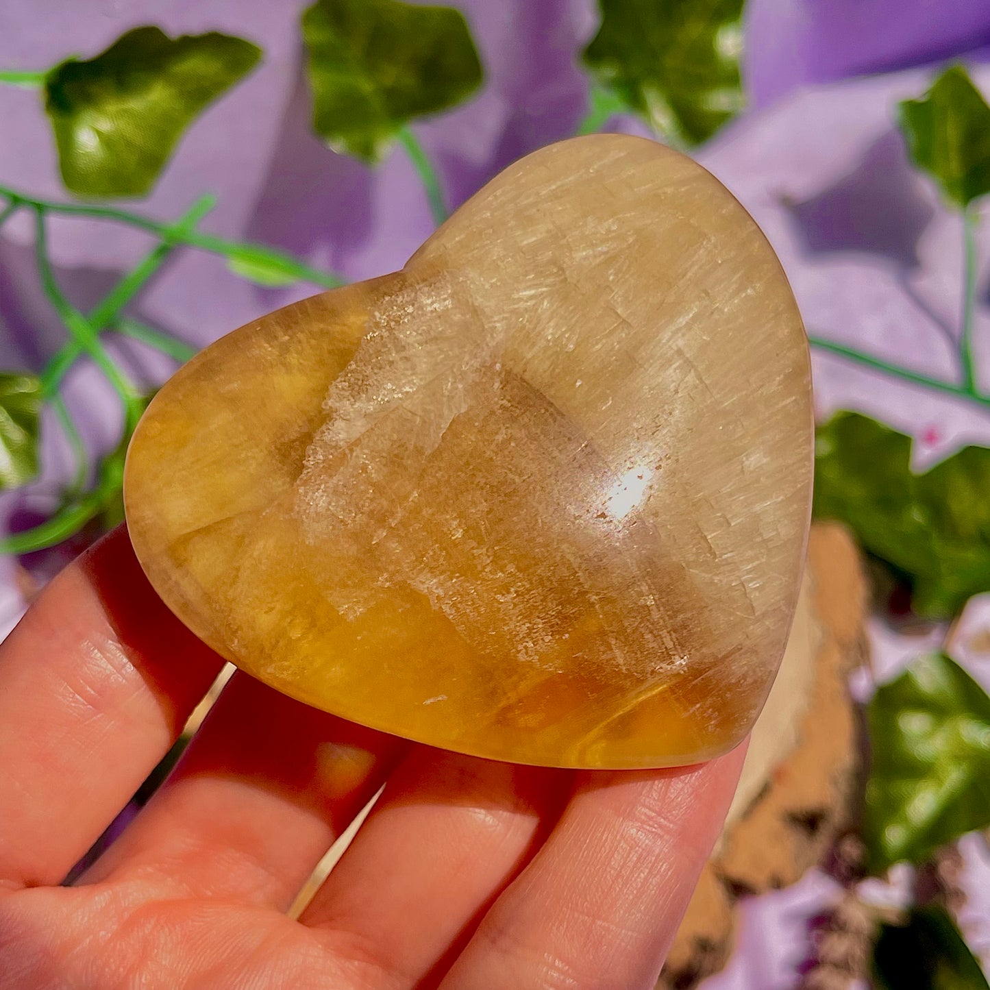 yellow fluorite heart carving