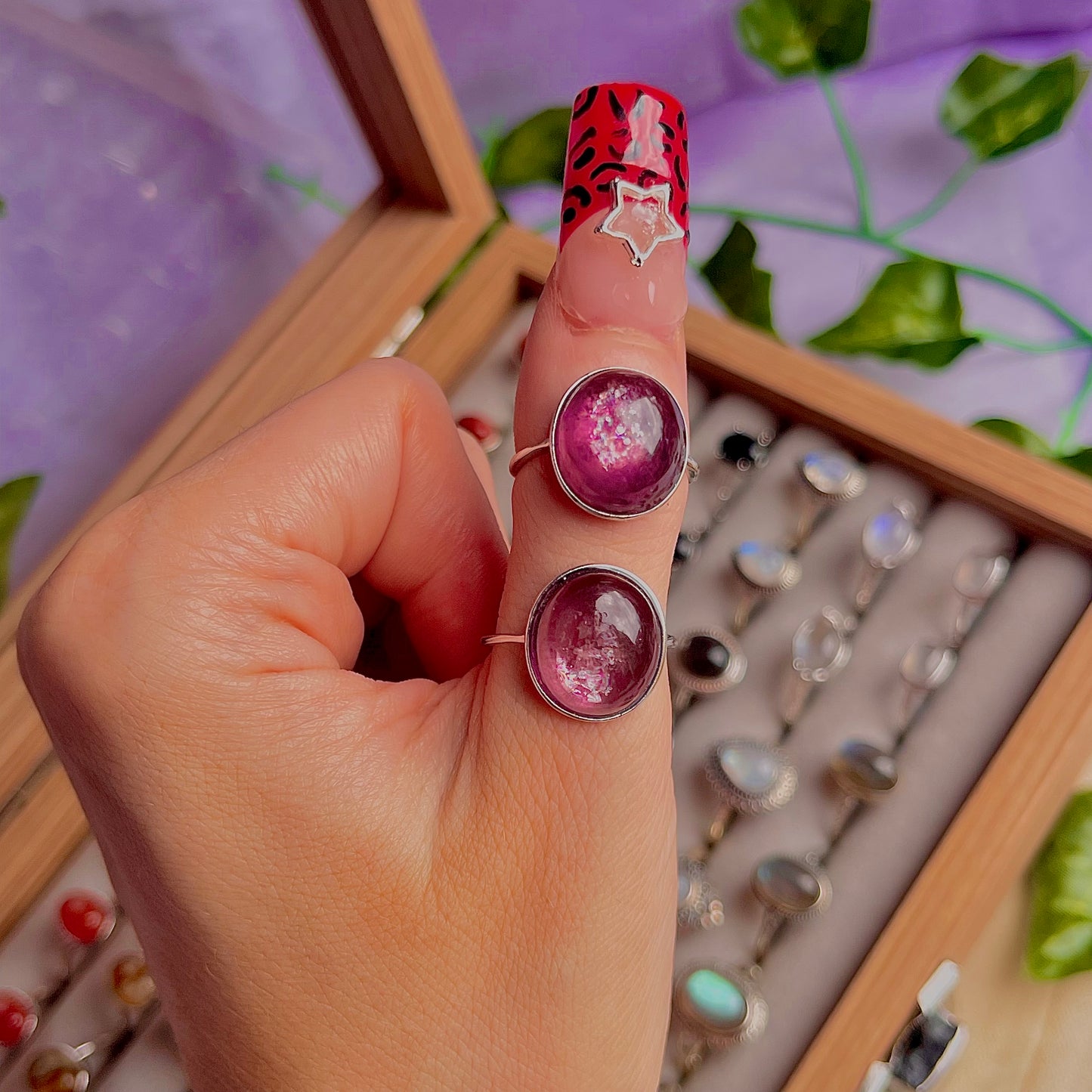 lepidolite ~ 925 sterling silver adjustable rings / intuitively chosen
