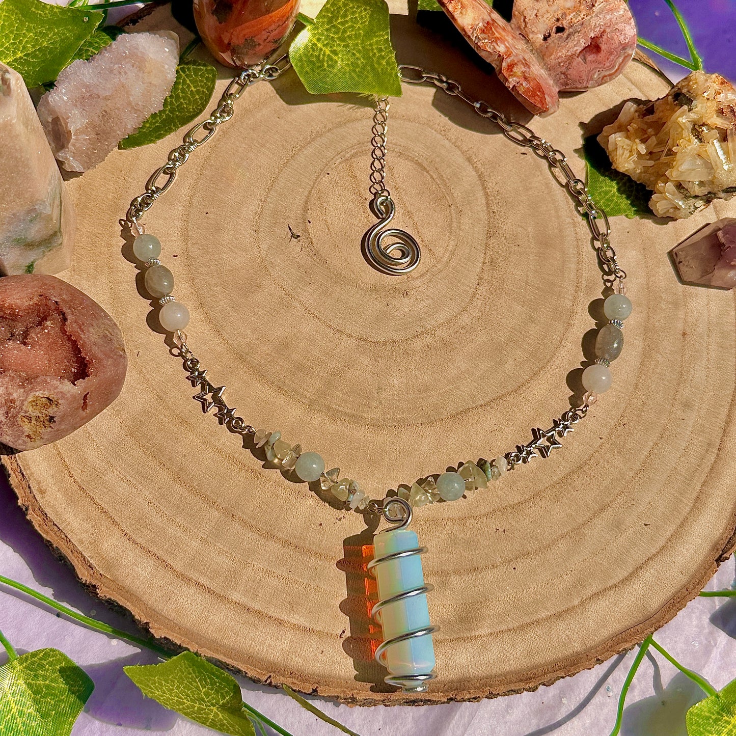 sparkle magick necklace ~ opalite, aquamarine, labradorite, rose quartz, larimar, moonstone, jade