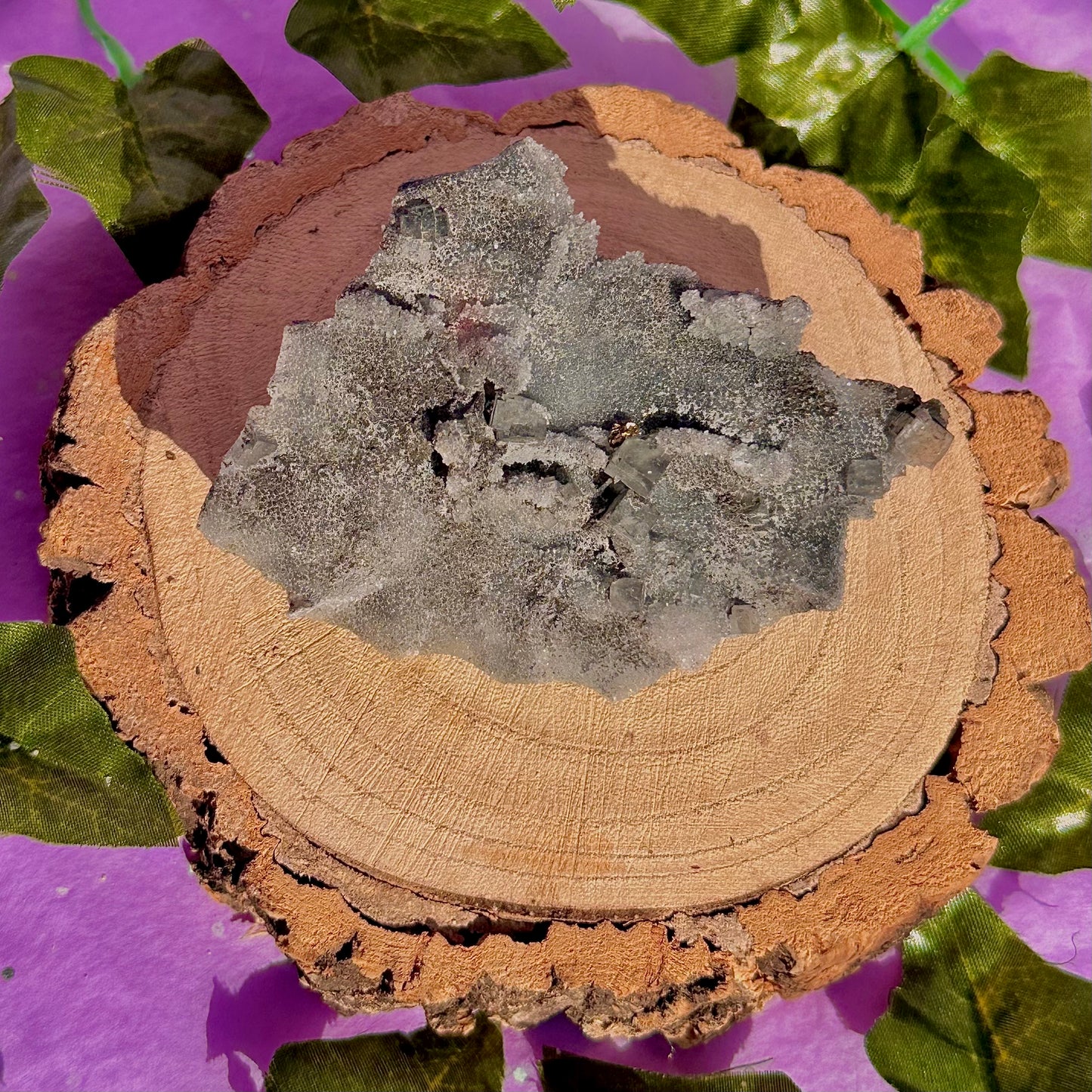 druzy quartz specimen with cubic fluorite & mini pyrite flower