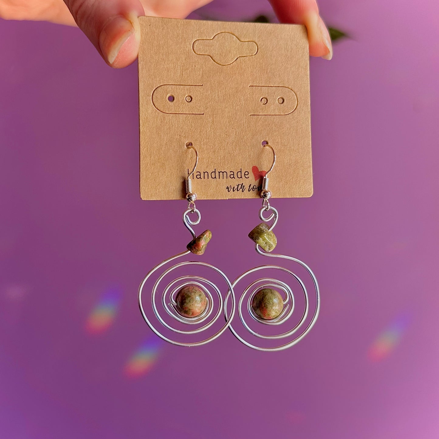 unakite spiral earrings on 925 hooks