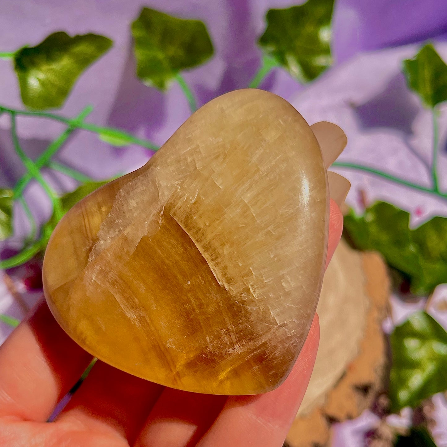 yellow fluorite heart carving