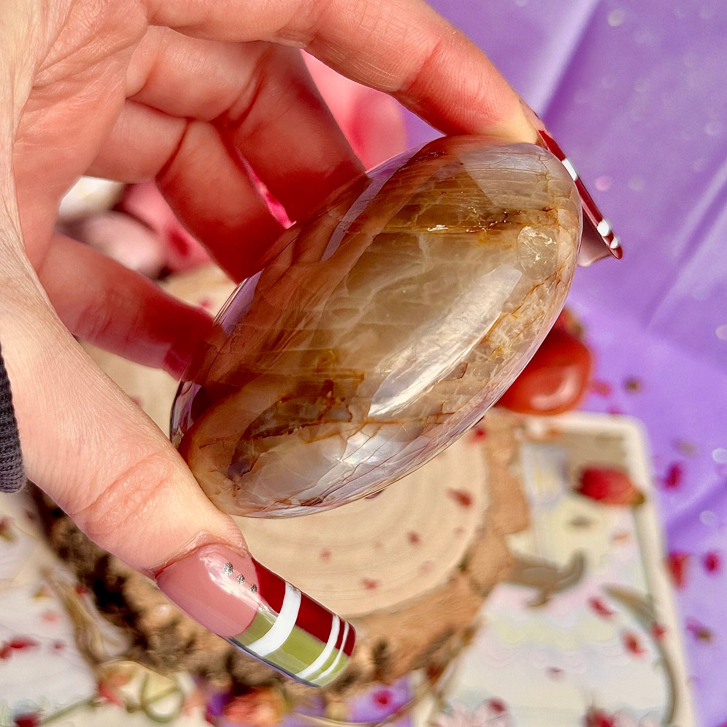 pink moonstone heart carving