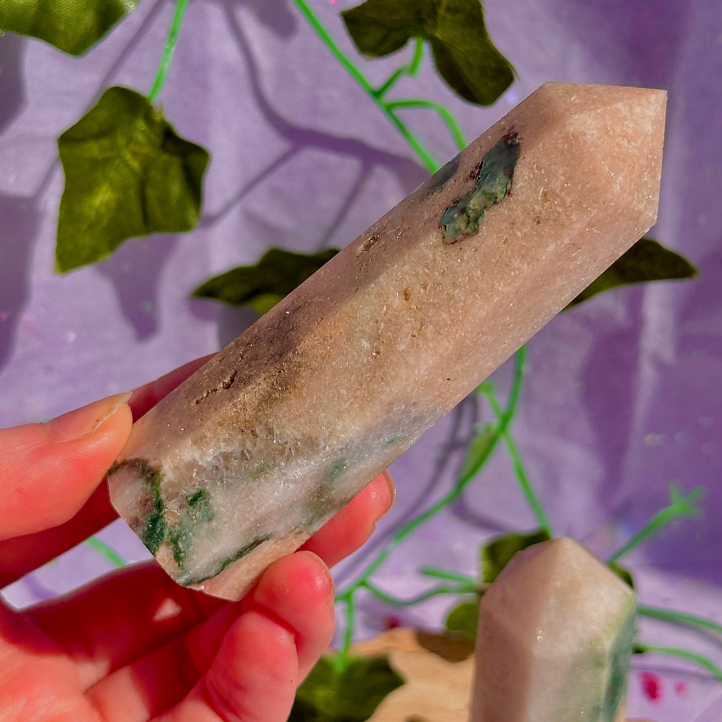 pink amethyst with green jasper towers ~ intuitively chosen