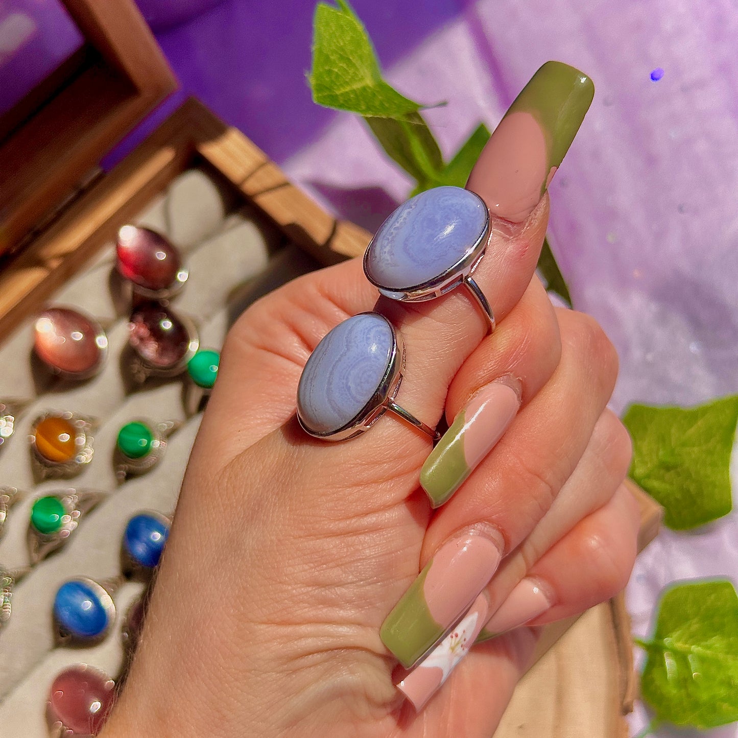 blue lace agate 925 sterling silver adjustable ring