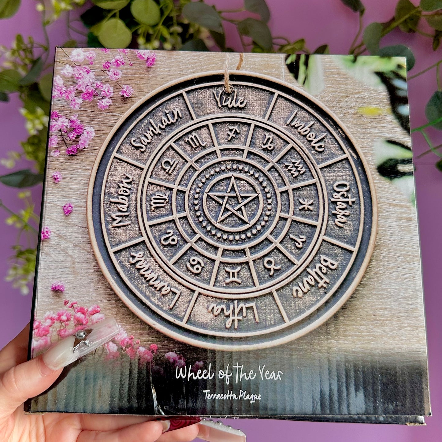 bronze wheel of the year hanging terracotta plaque