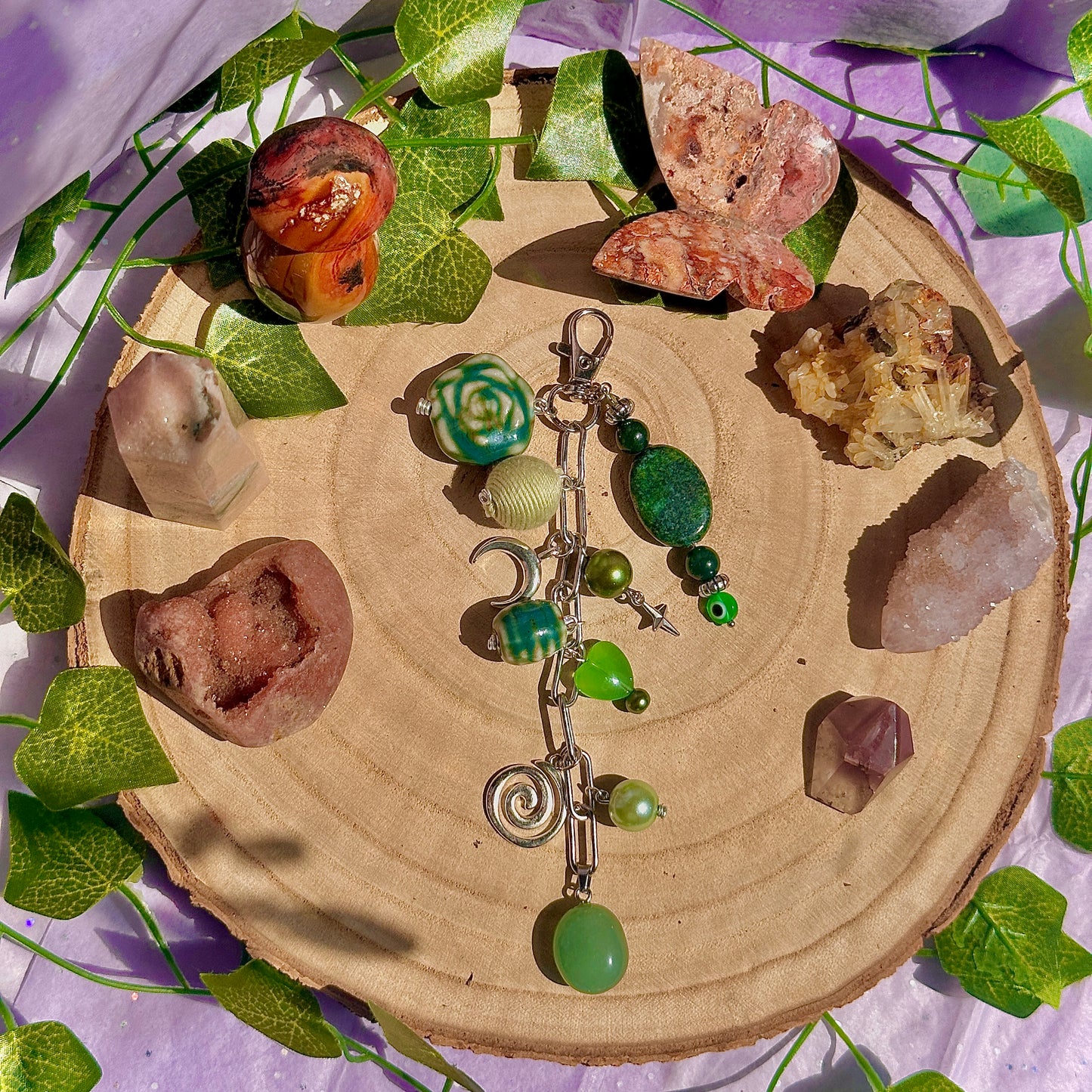 heart chakra bag charm ~ green aventurine, moss agate & chrysocolla