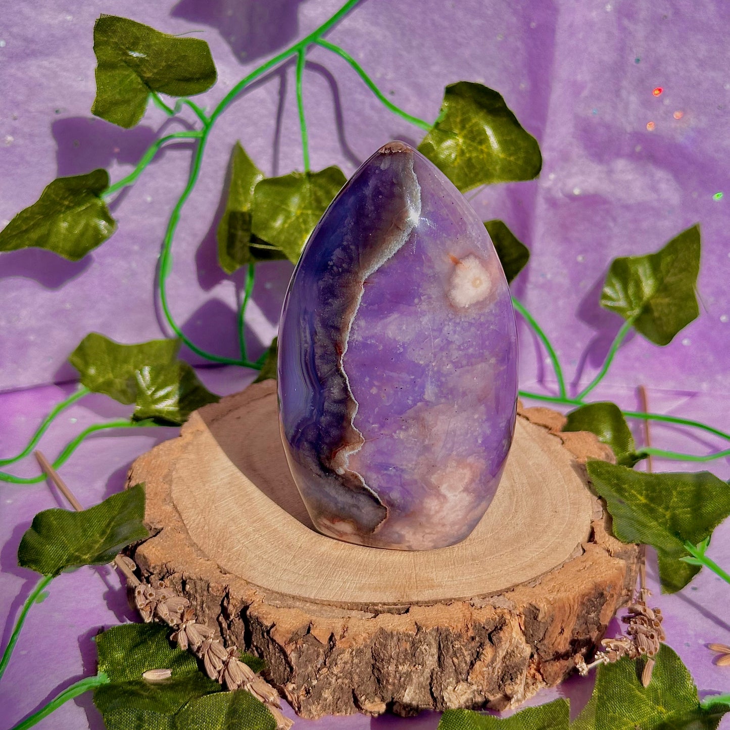 blue flower agate teardrop carving