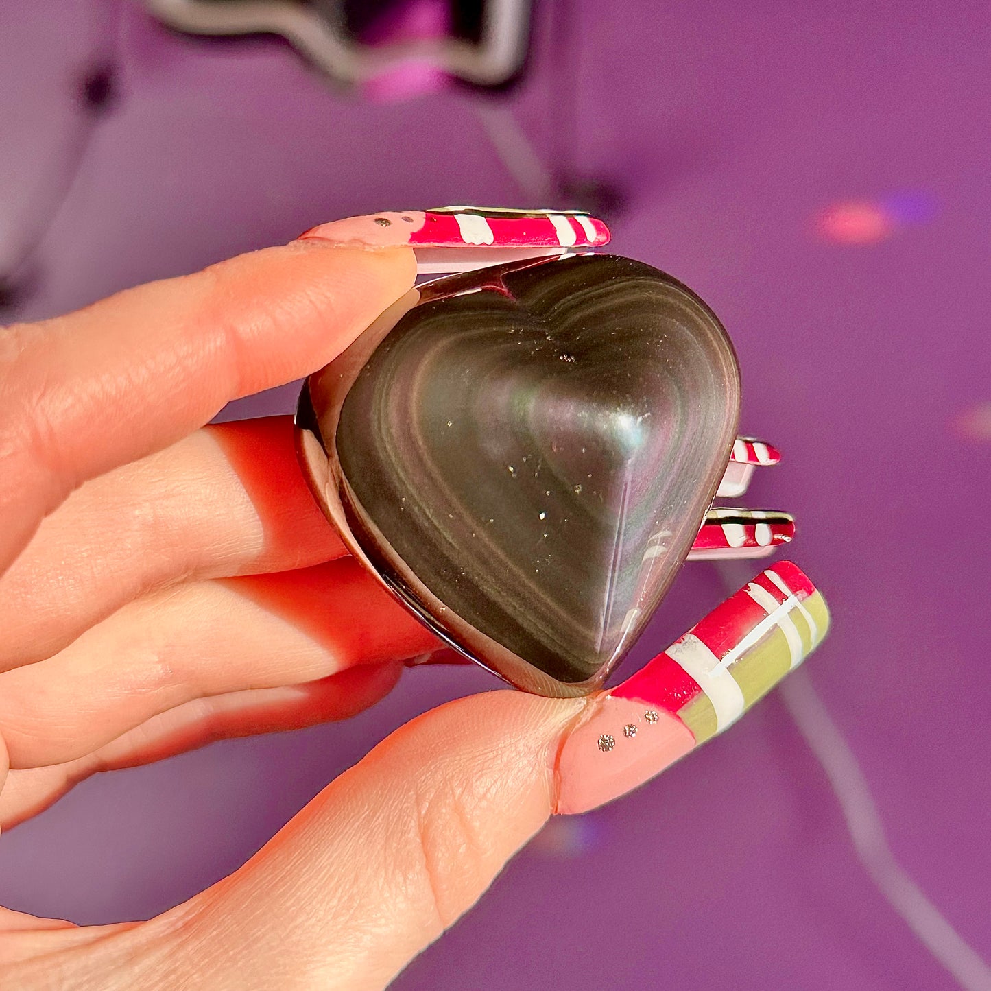 rainbow obsidian heart carvings C & D