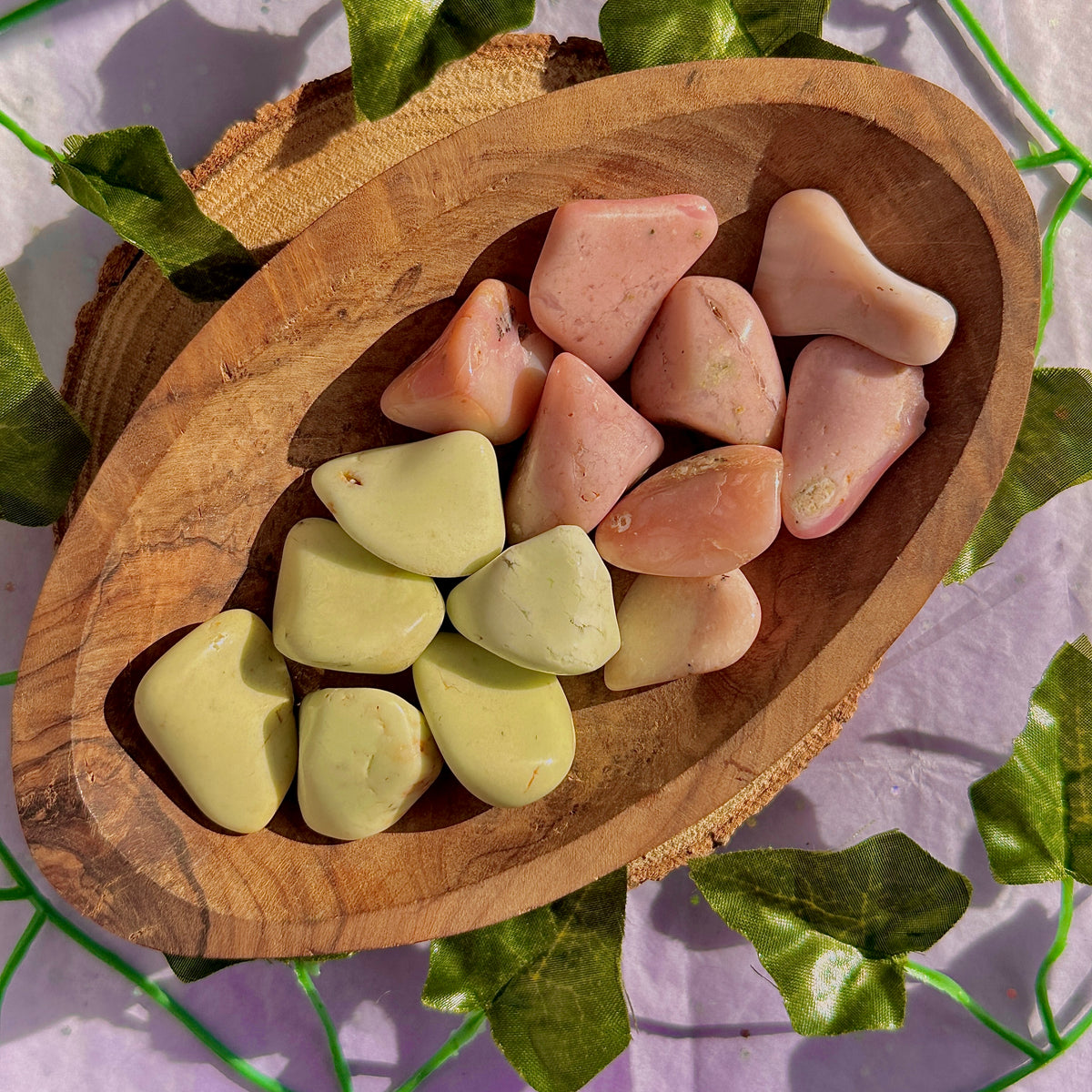 lemon chrysoprase / pink opal tumbles ~ preloved