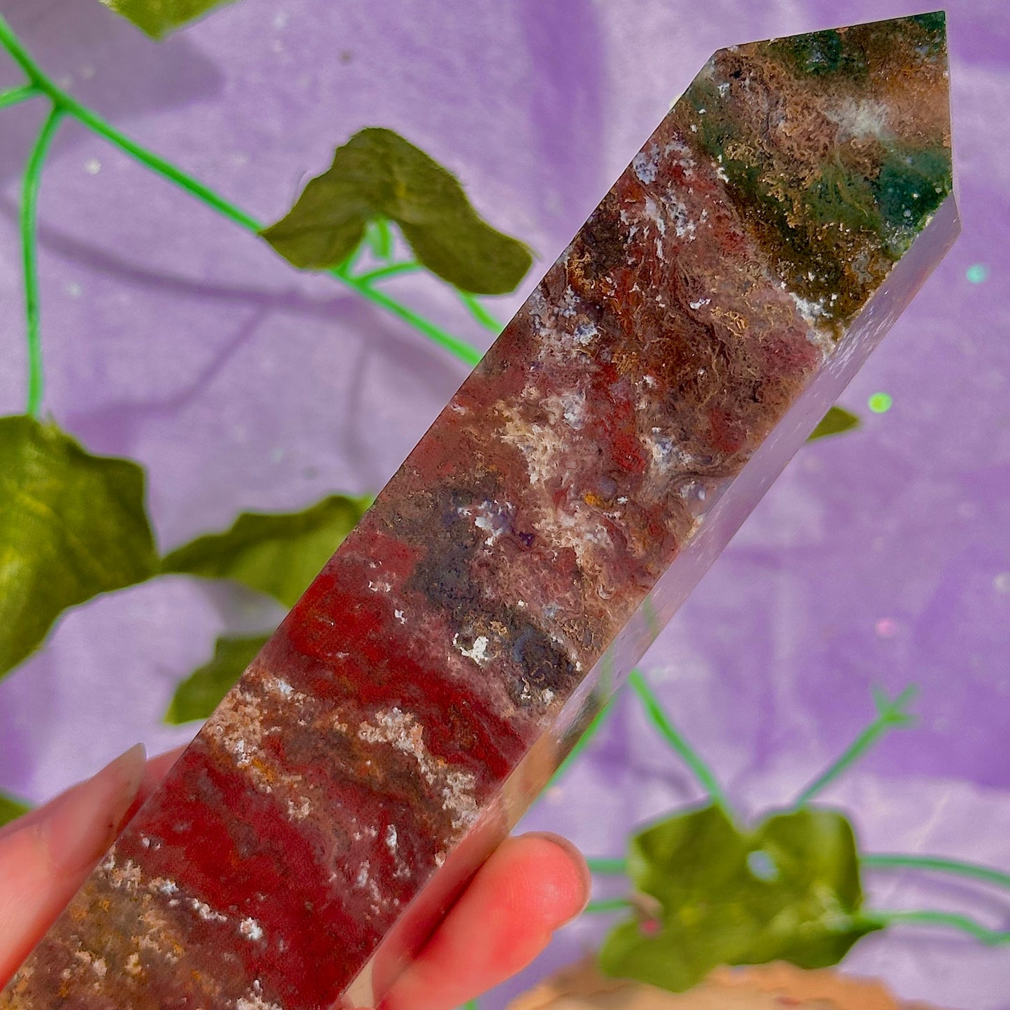 red moss agate tower