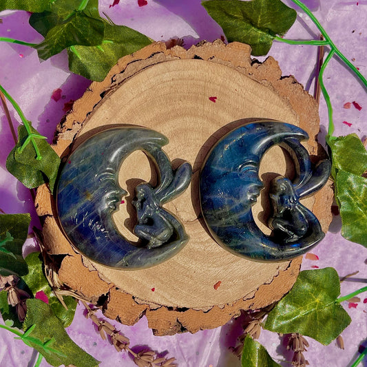 labradorite moon & fairy carvings