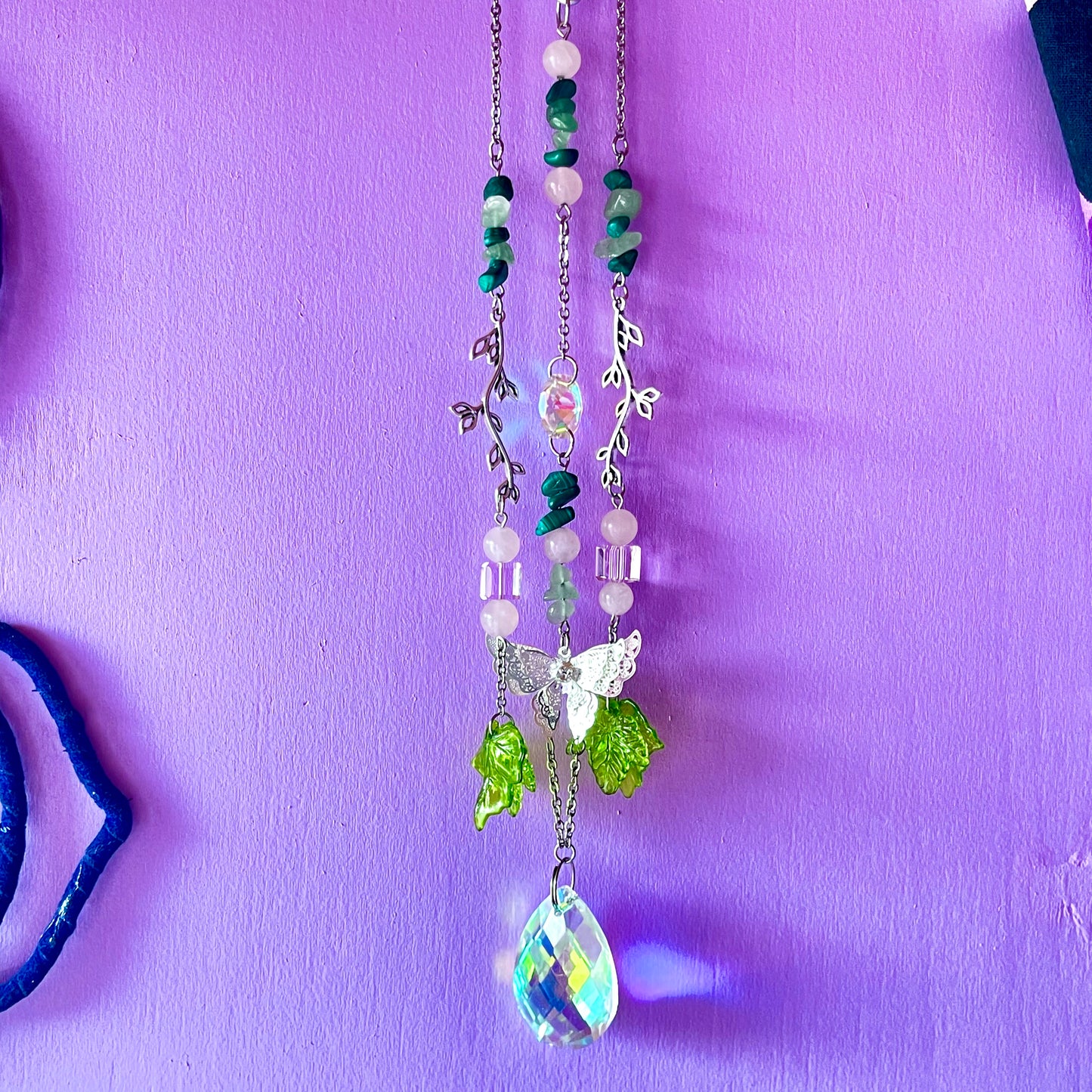 spring garden sun catcher - rose quartz, green aventurine & malachite