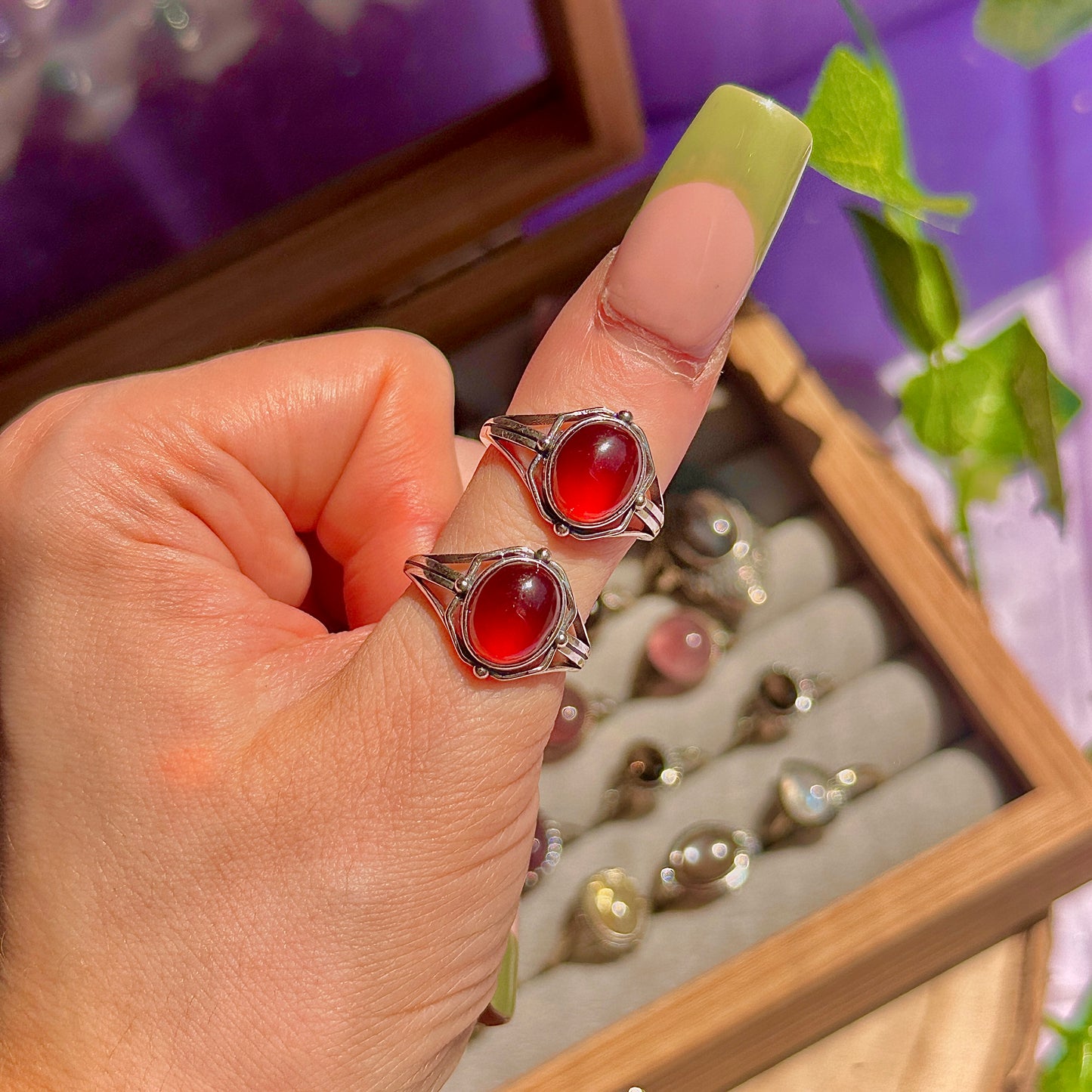 garnet 925 sterling silver adjustable ring ~ style b