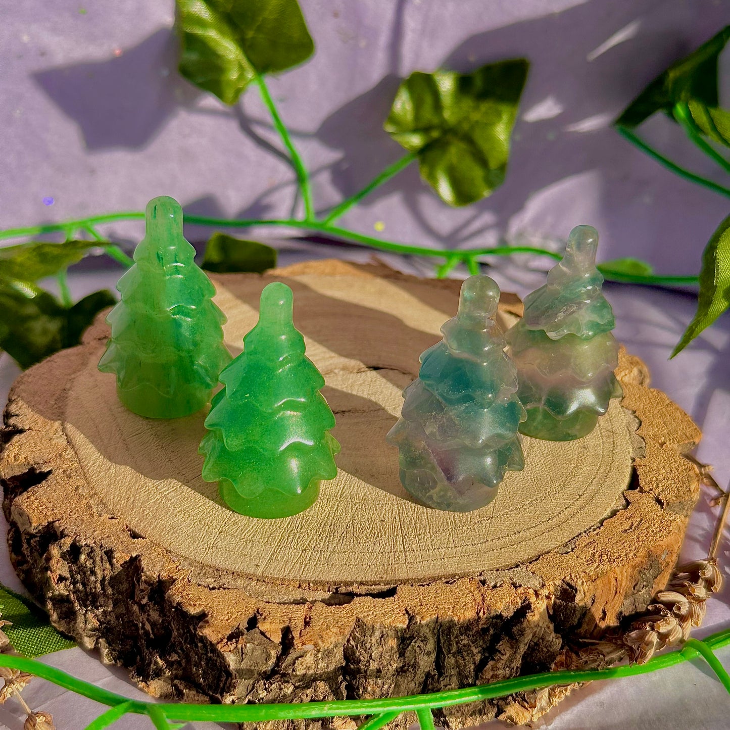 Sculptures de sapins de Noël, aventurine verte et fluorite arc-en-ciel ~ choisissez la vôtre