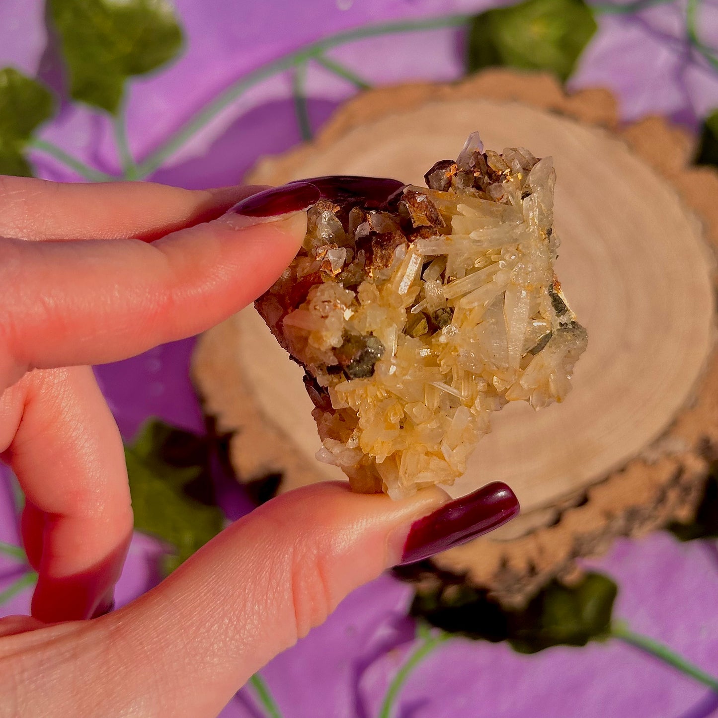 clear quartz with pyrite & golden healer inclusions cluster specimen