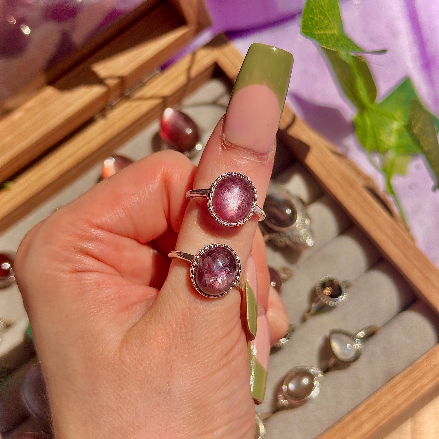lepidolite 925 sterling silver adjustable ring