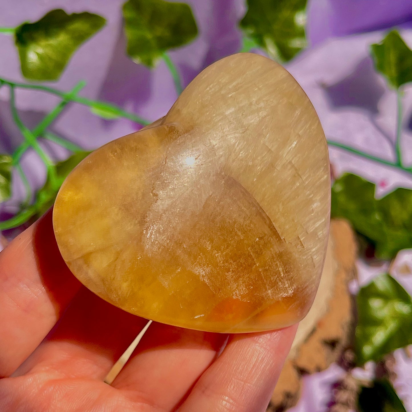 yellow fluorite heart carving