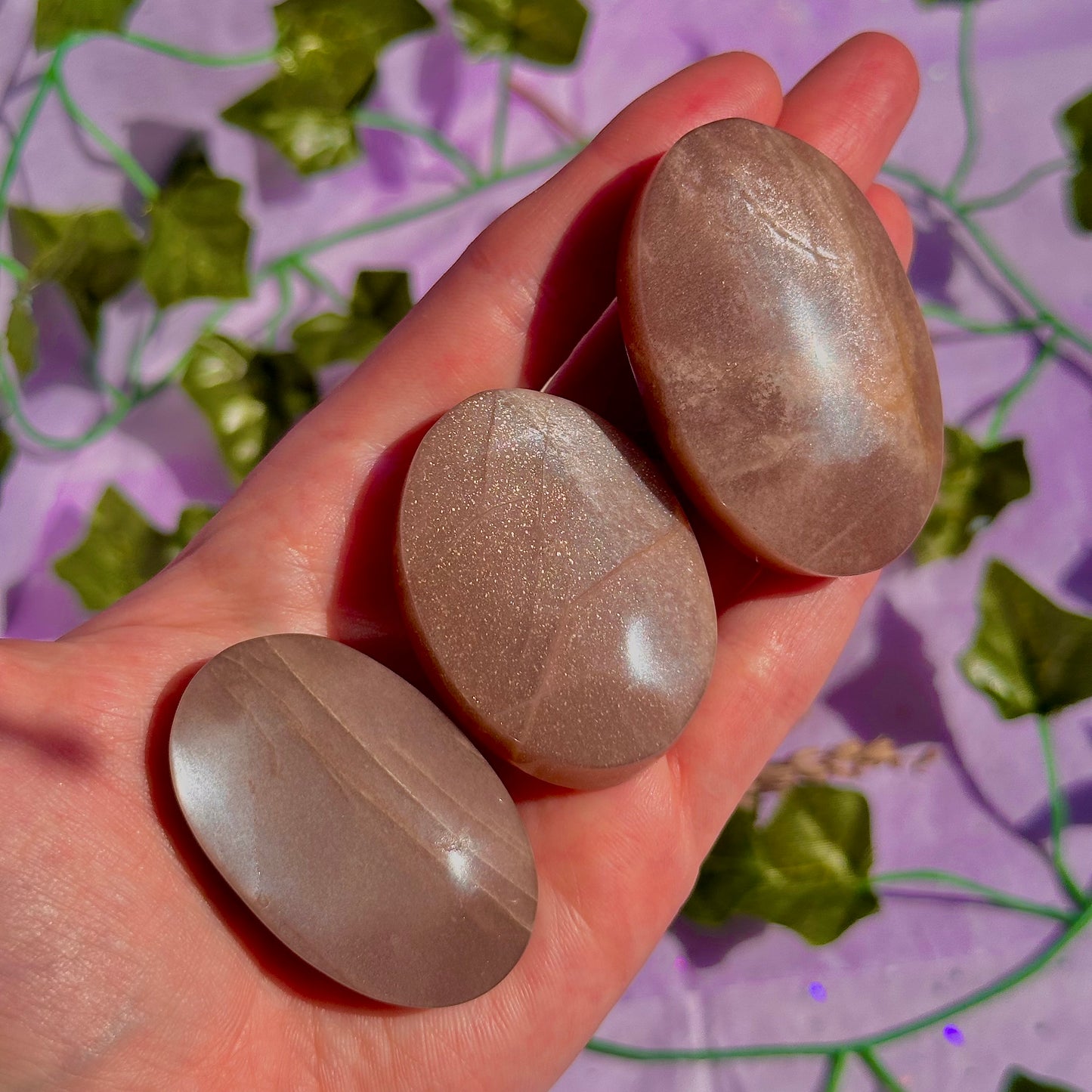 moonstone & sunstone palm stones ~ intuitively chosen