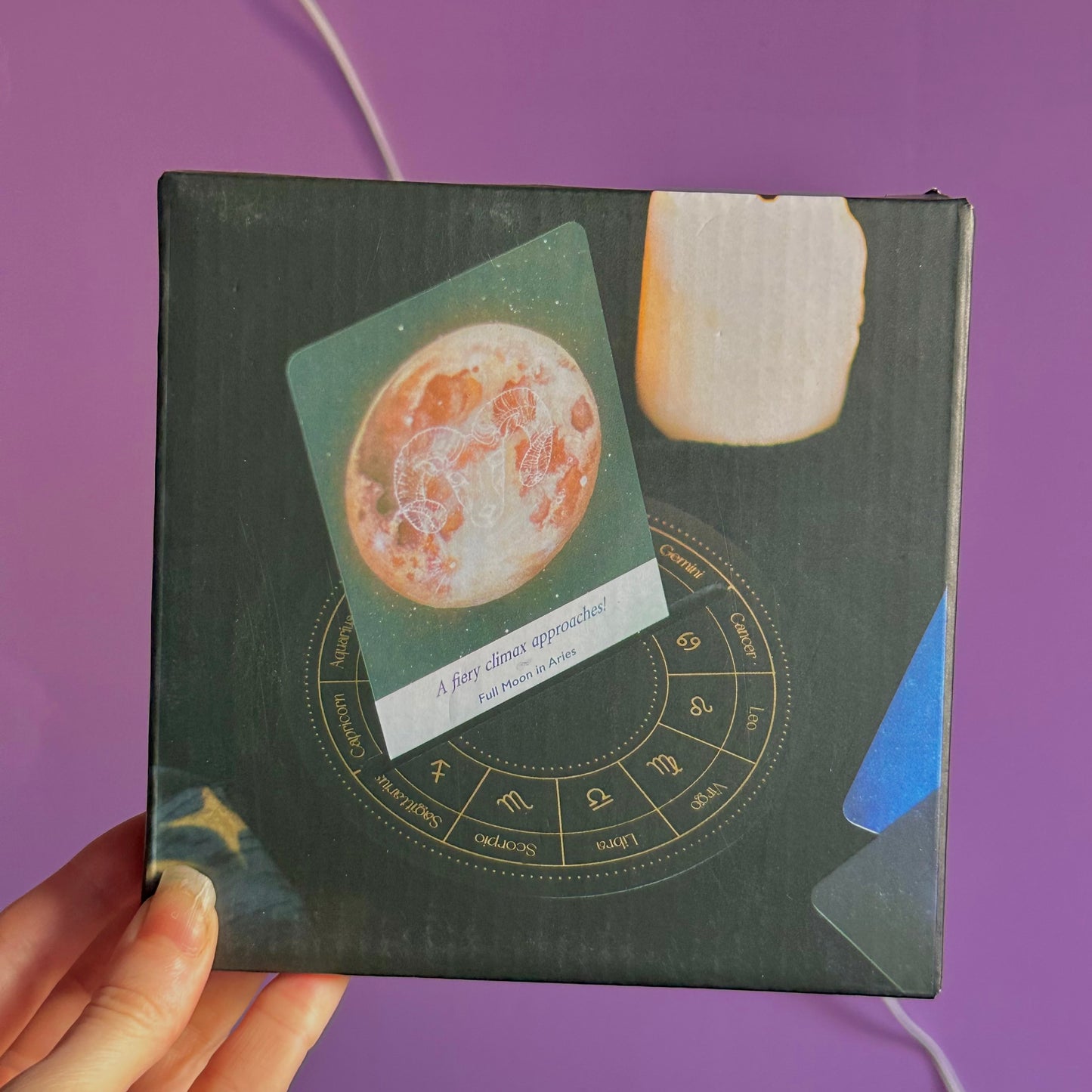 black astrology wheel tarot card stand