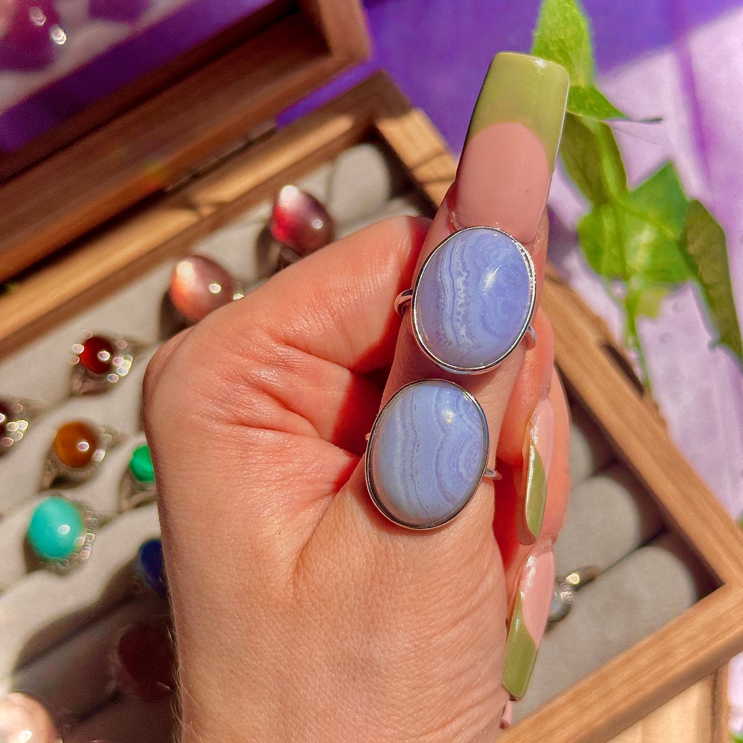 blue lace agate 925 sterling silver adjustable ring