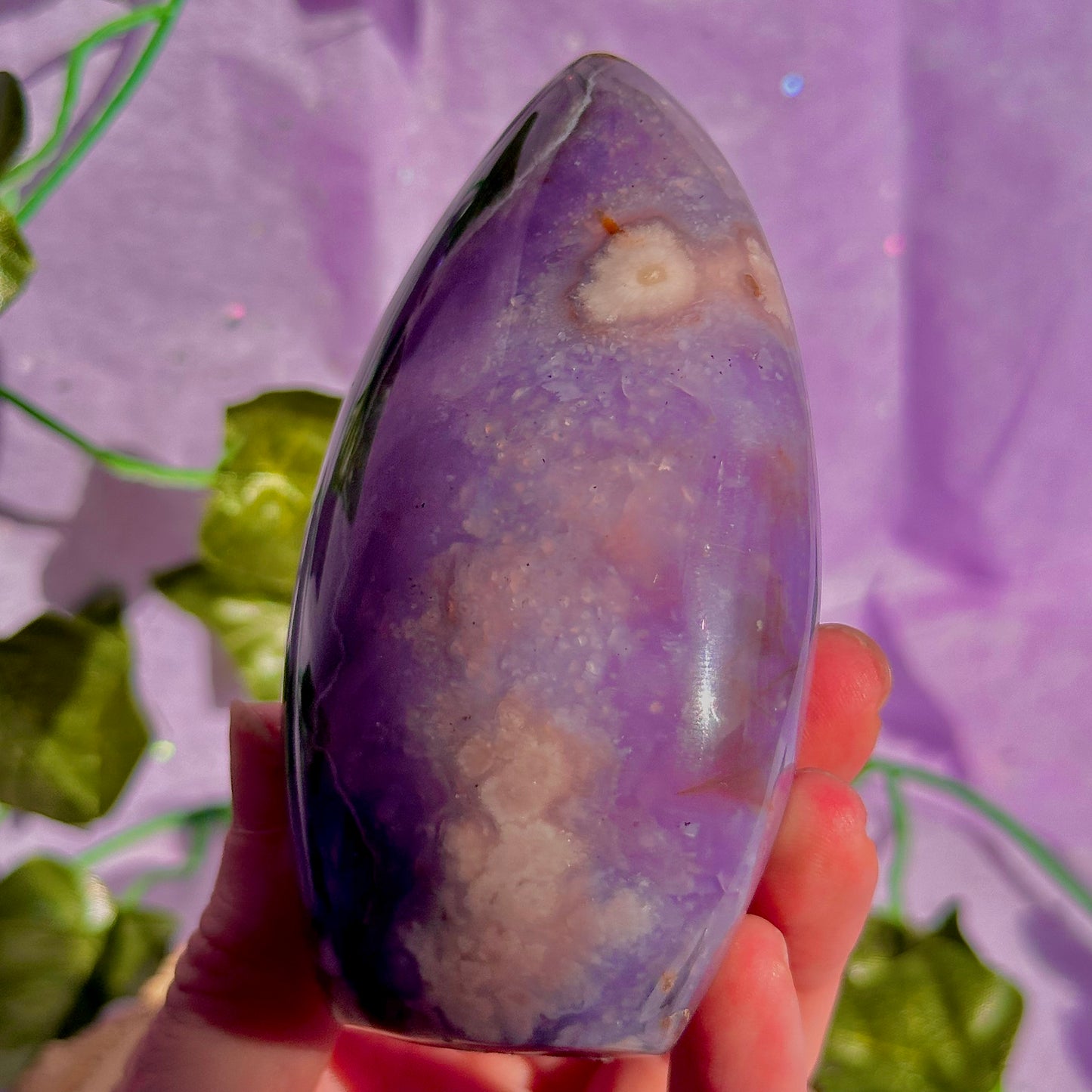 blue flower agate teardrop carving