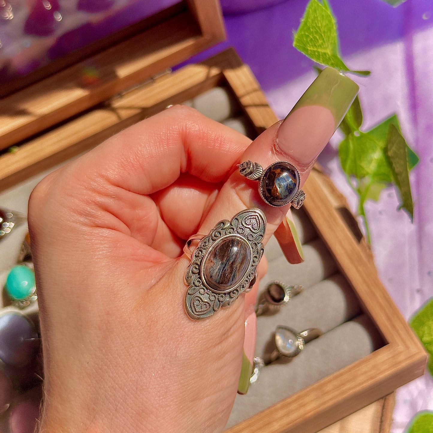 pietersite 925 sterling silver adjustable ring