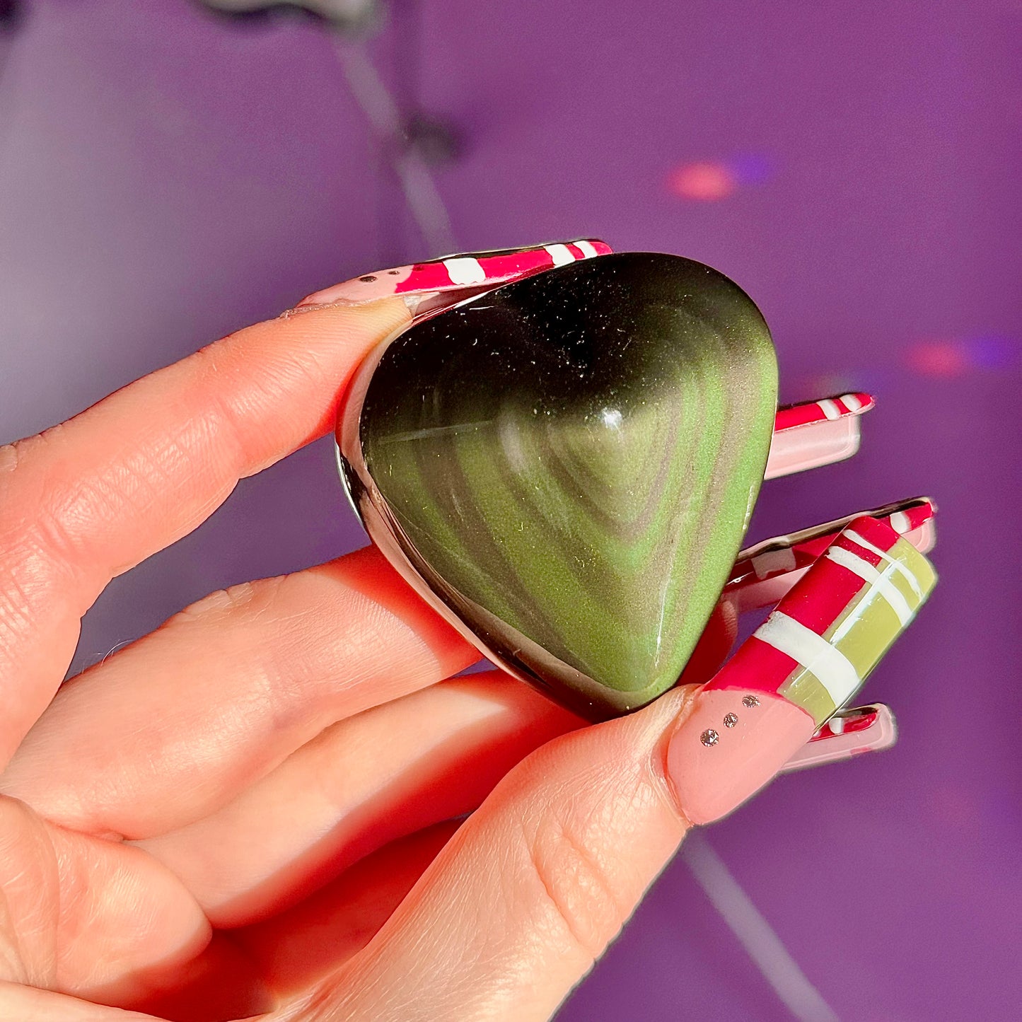 rainbow obsidian heart carvings C & D