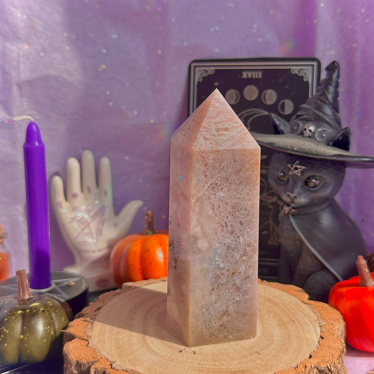 pink amethyst x flower agate chunky tower with dendrites