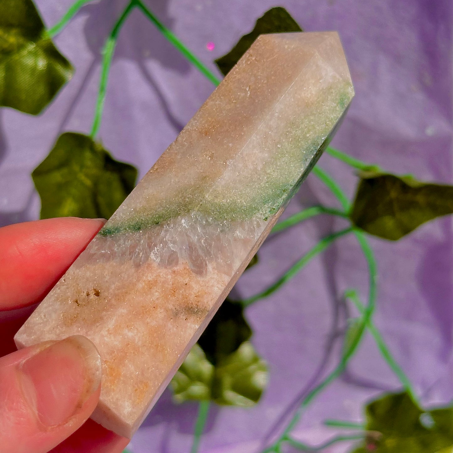 pink amethyst with green jasper towers ~ intuitively chosen