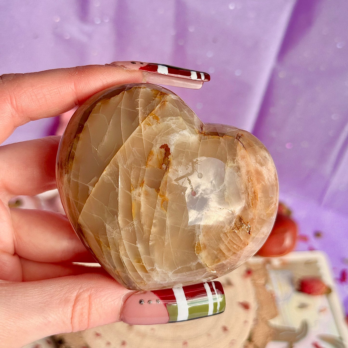 pink moonstone heart carving