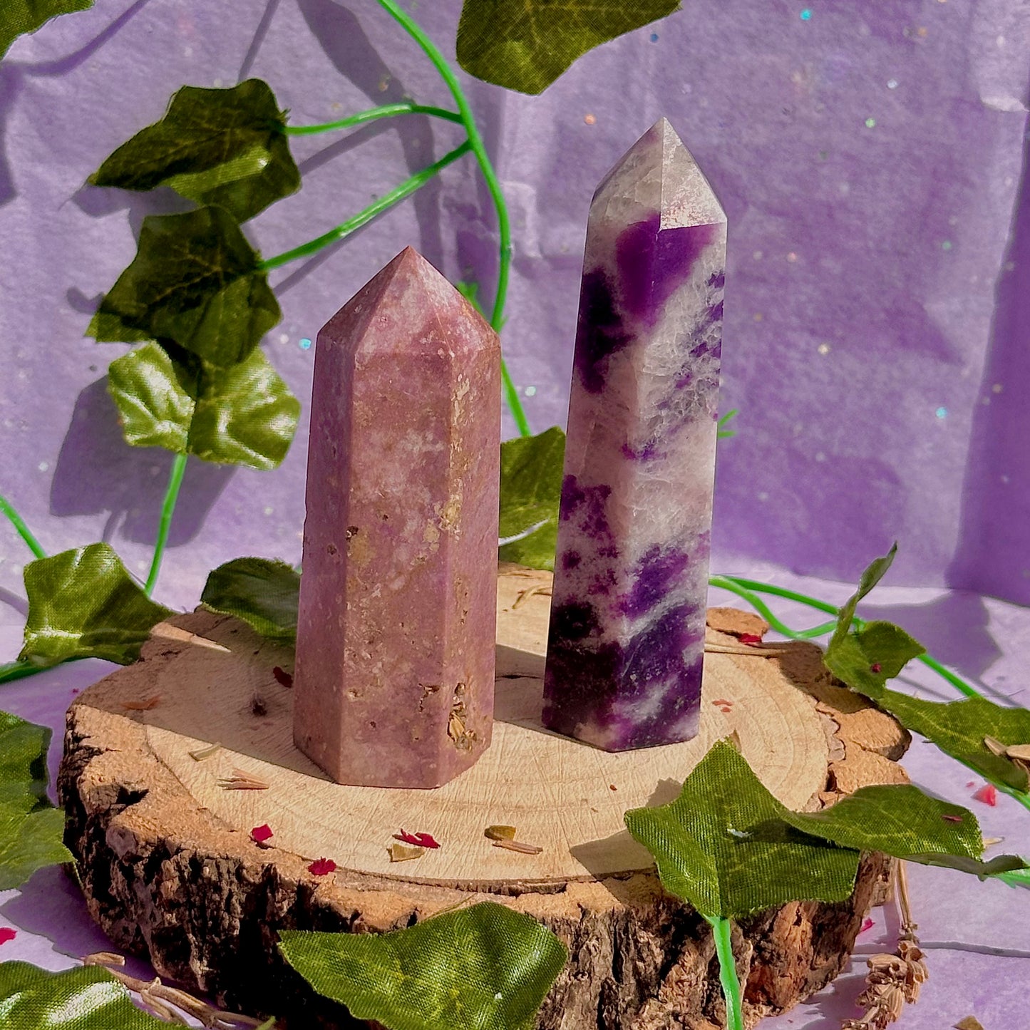purple towers ~ lepidolite & phosphosiderite ~ choose your own