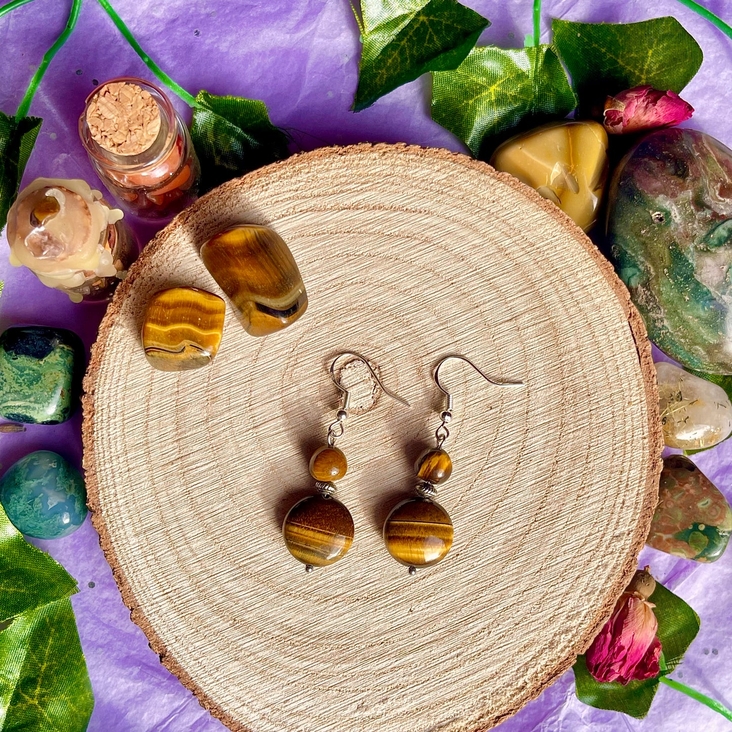 golden tigers eye earrings on 925 hooks
