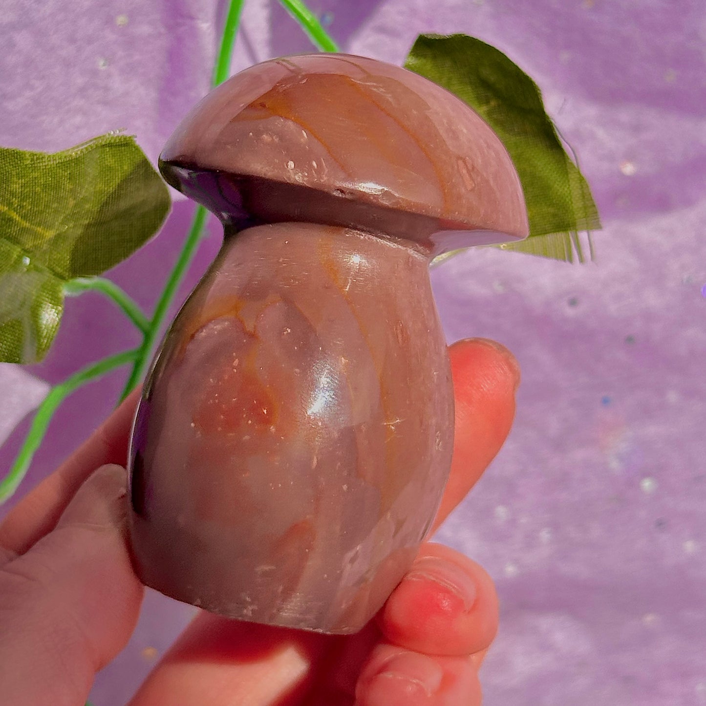 dusty mauve sea jasper mushroom carving