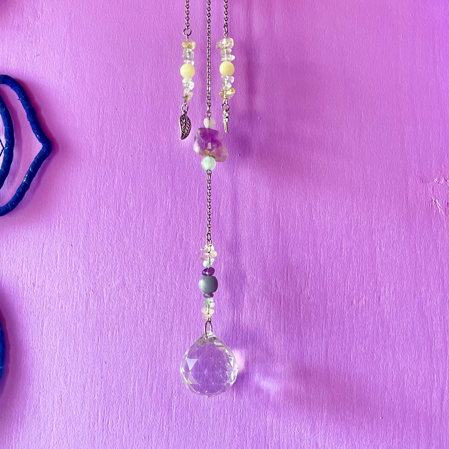 the magick tree sun catcher - amazonite, fluorite, amethyst, calcite, clear quartz, citrine & angelite
