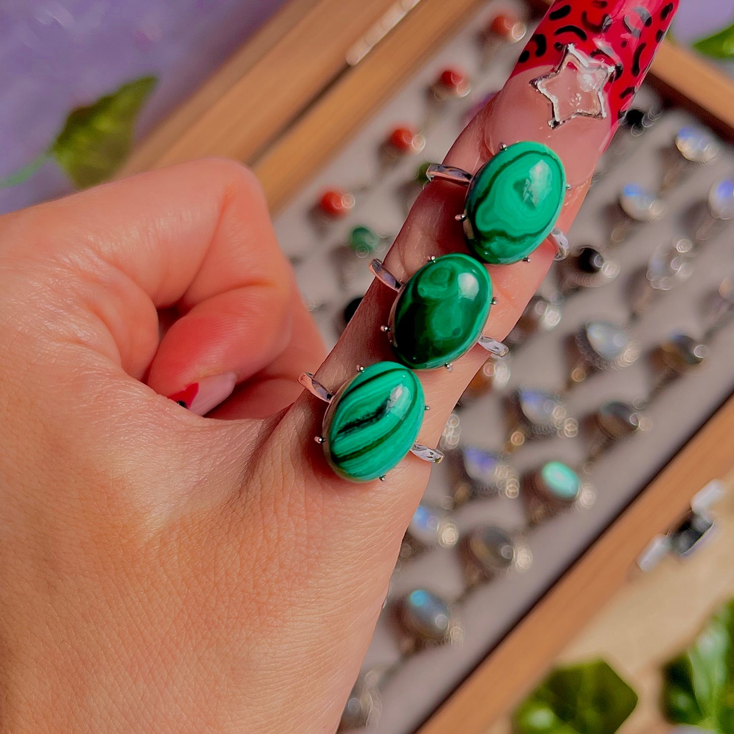 malachite ~ 925 sterling silver adjustable rings / choose your own
