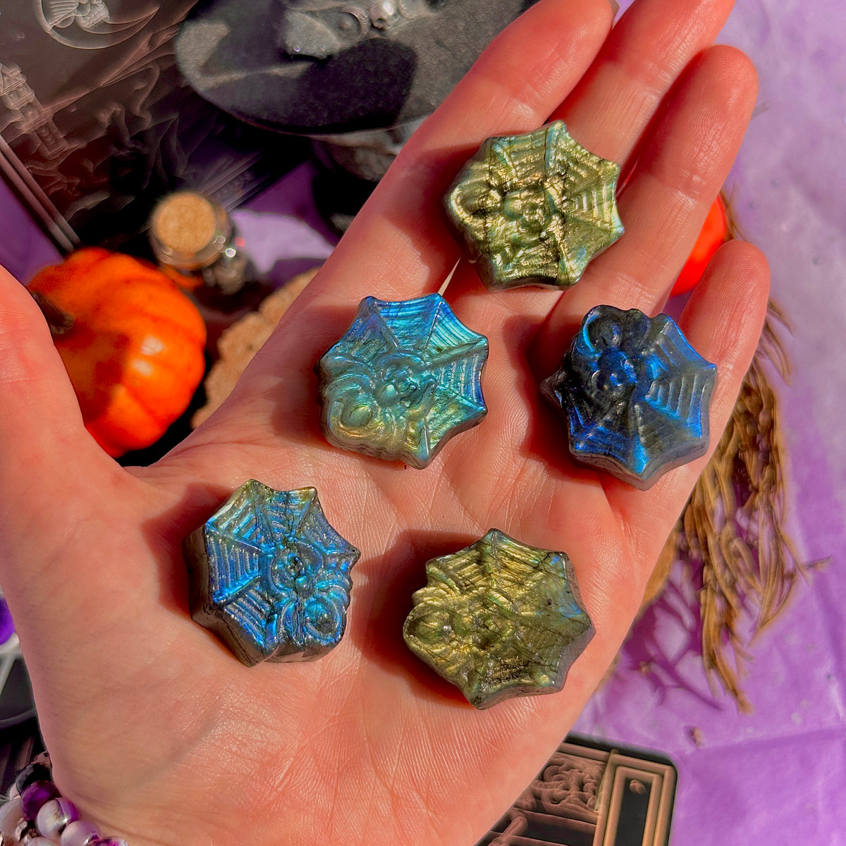 labradorite mini spider with carving ~ intuitively chosen