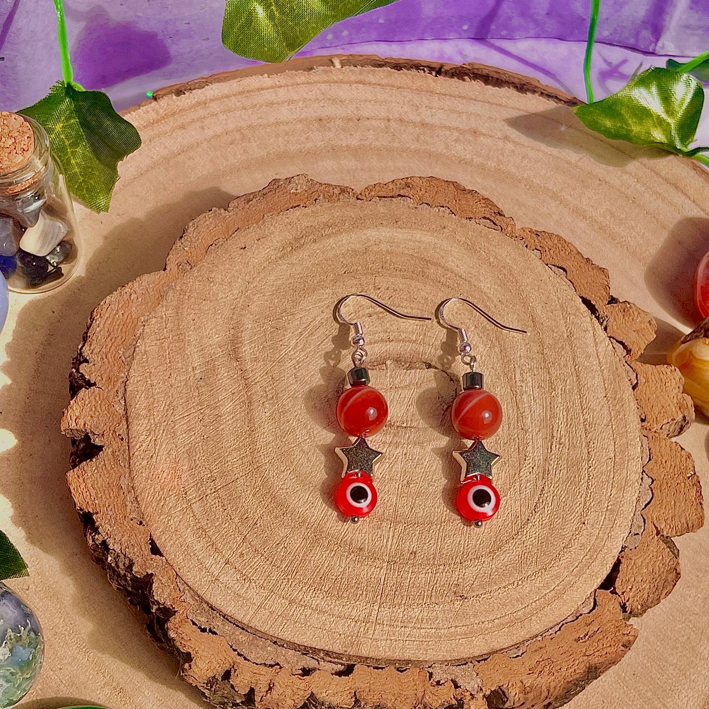 starry eyes earrings ~ carnelian & hematite on 925 hooks