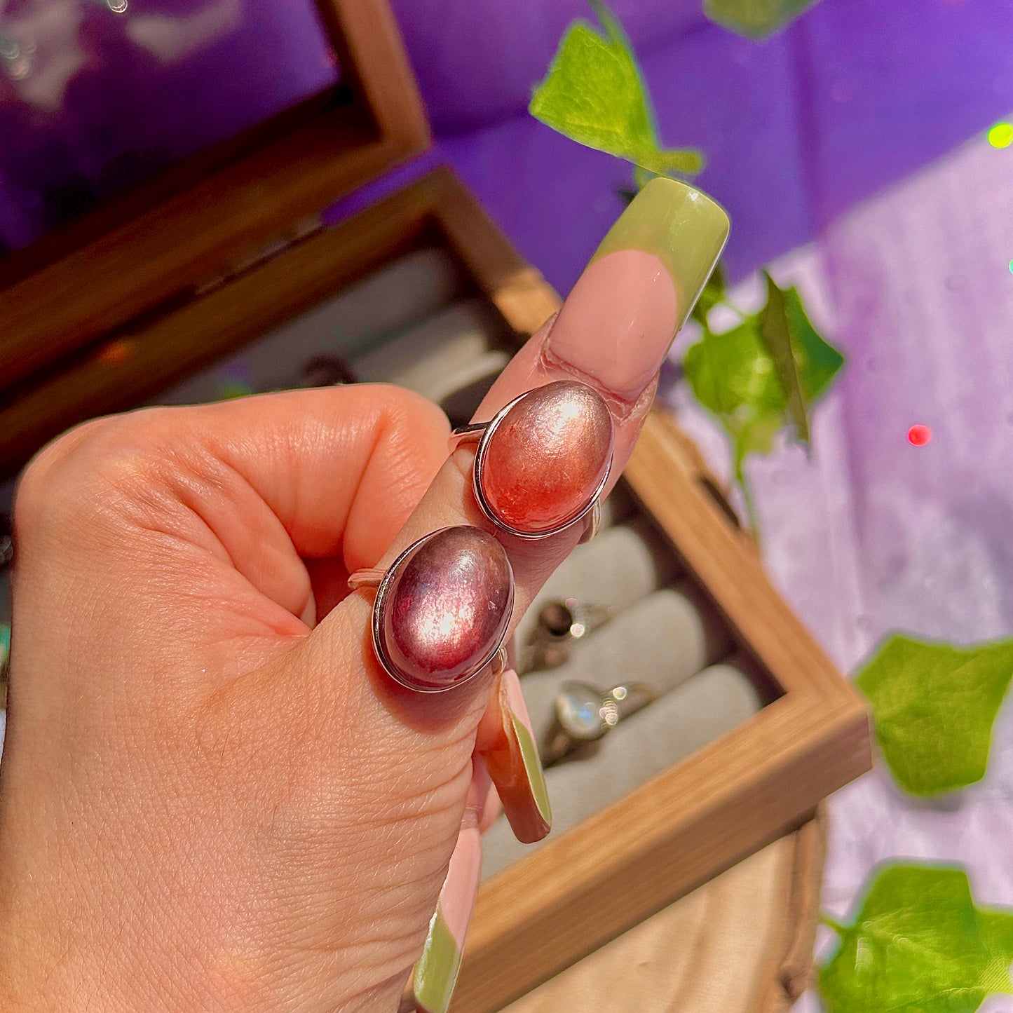red lepidolite 925 sterling silver adjustable ring